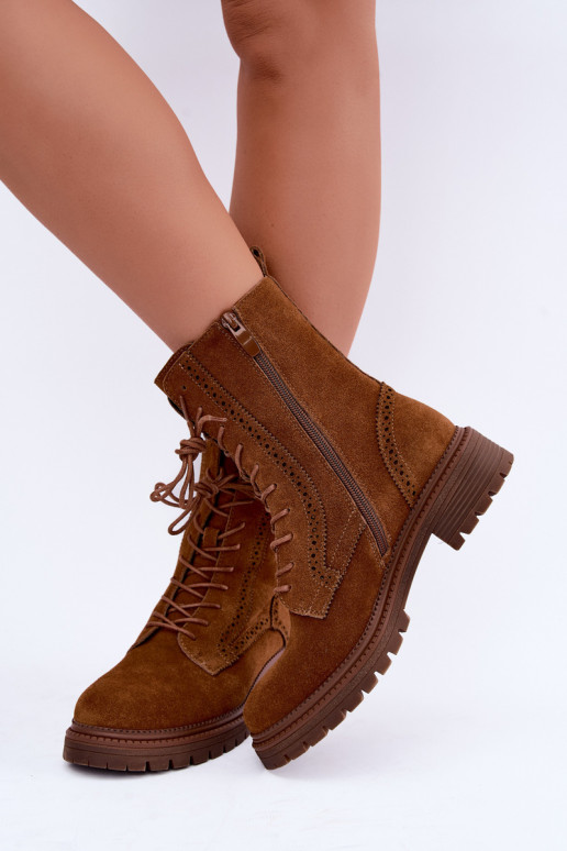 Botines marrones acolchados con cordones de ante Rasvena