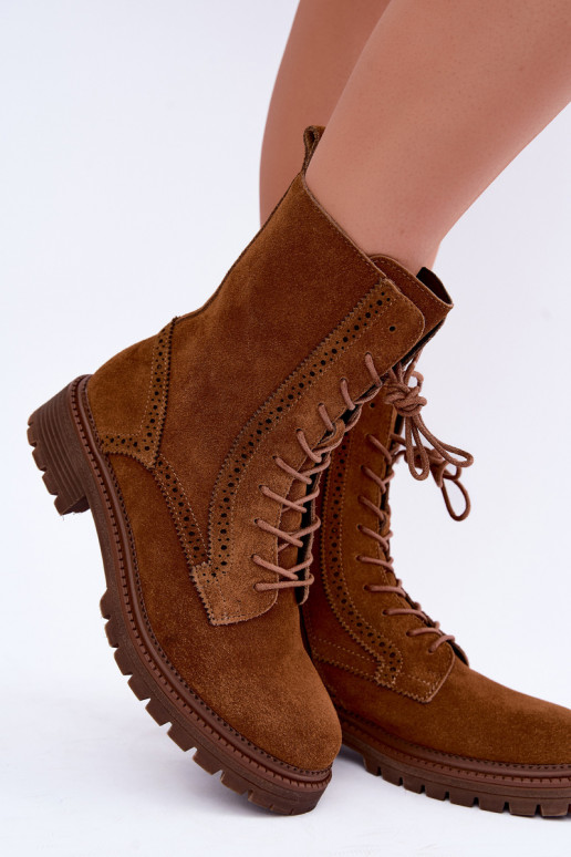 Botines marrones acolchados con cordones de ante Rasvena