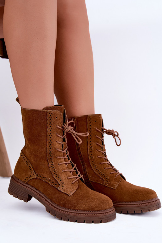 Botines marrones acolchados con cordones de ante Rasvena