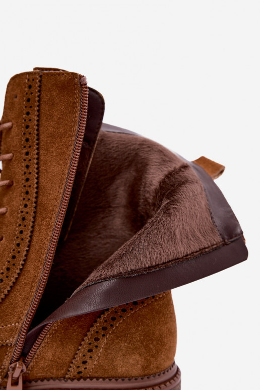 Botines marrones acolchados con cordones de ante Rasvena