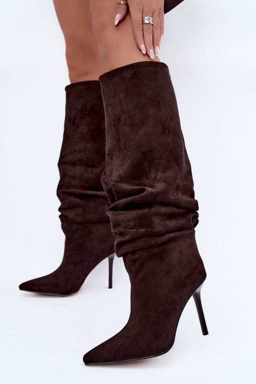 Botas de chocolate de caña alta con tacones finos Balira
