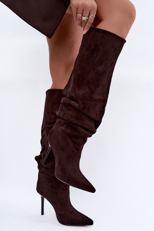 Botas de chocolate de caña alta con tacones finos Balira