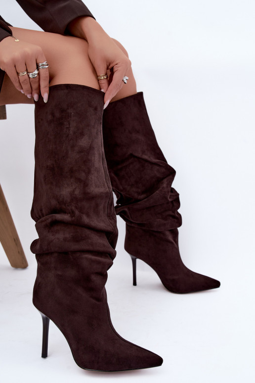 Botas de chocolate de caña alta con tacones finos Balira