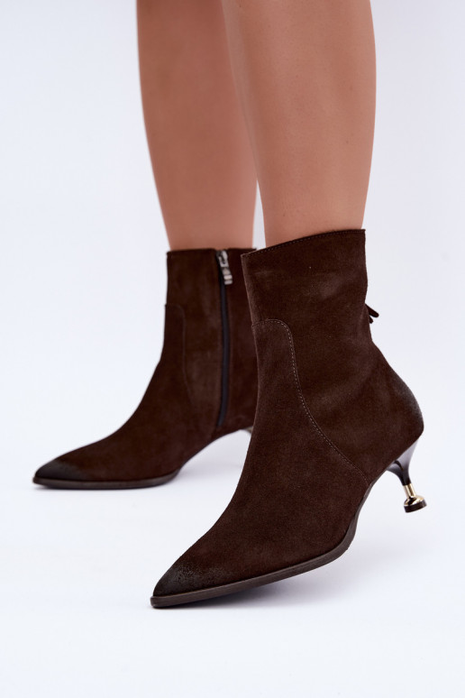 Botines de ante acolchados con tacón Zazoo 60629 Czekoladoje