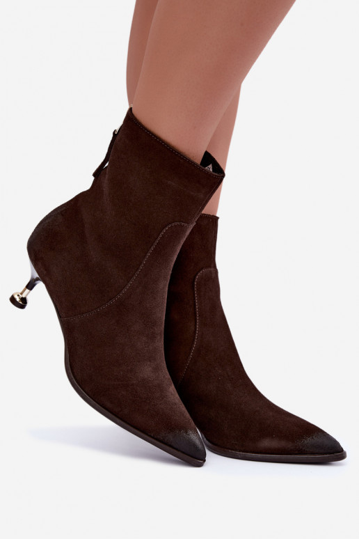 Botines de ante acolchados con tacón Zazoo 60629 Czekoladoje