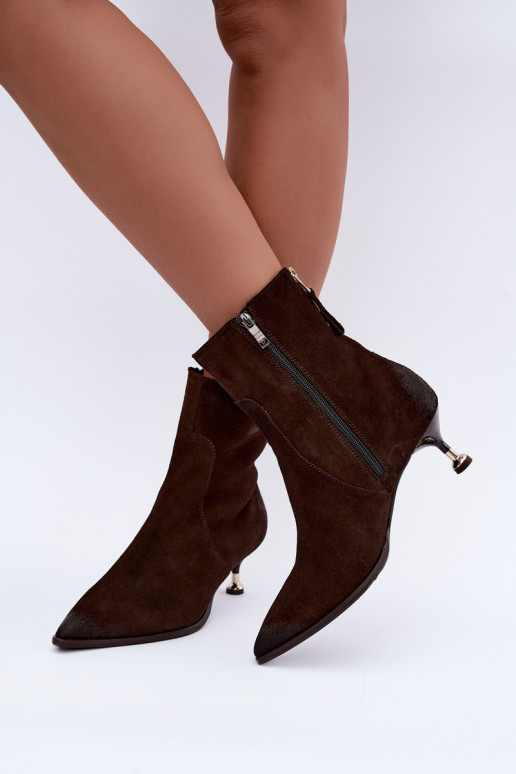 Botines de ante acolchados con tacón Zazoo 60629 Czekoladoje
