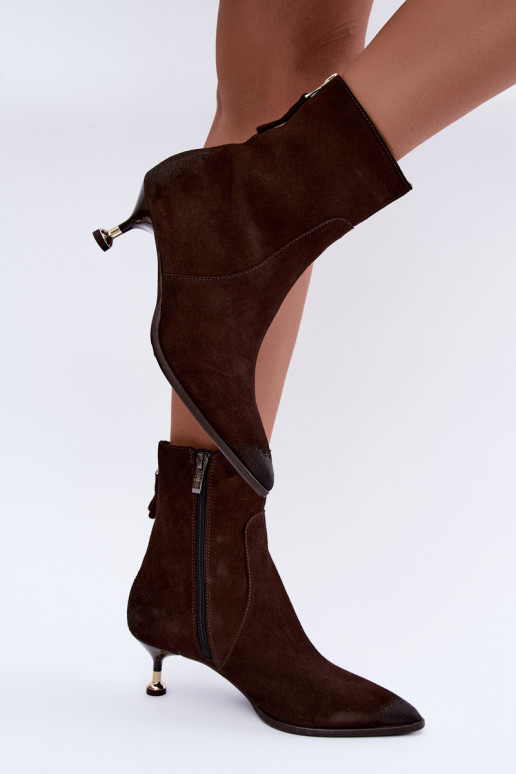 Botines de ante acolchados con tacón Zazoo 60629 Czekoladoje