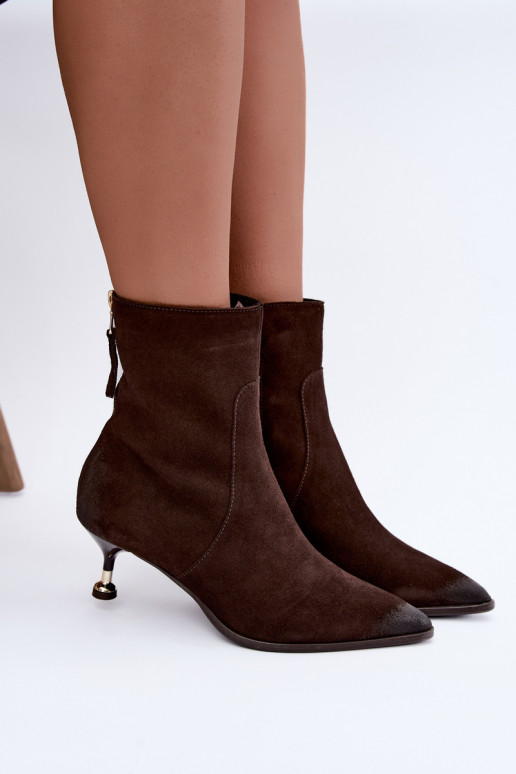 Botines de ante acolchados con tacón Zazoo 60629 Czekoladoje