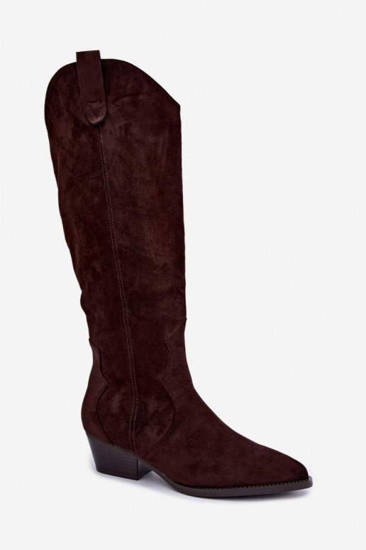 Botas altas de estilo cowboy con tacones en marrón Renissa