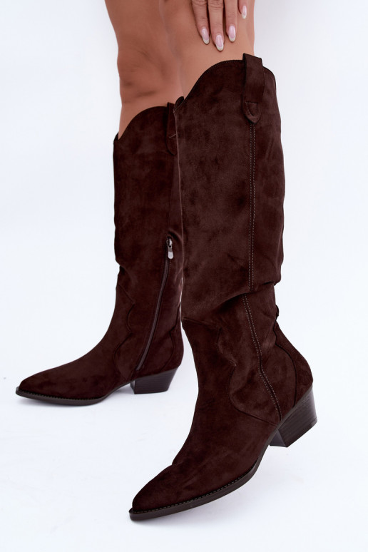 Botas altas de estilo cowboy con tacones en marrón Renissa