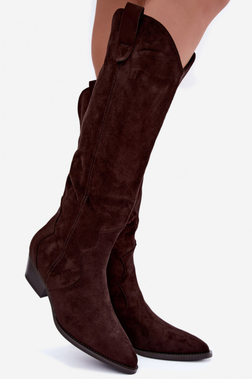 Botas altas de estilo cowboy con tacones en marrón Renissa
