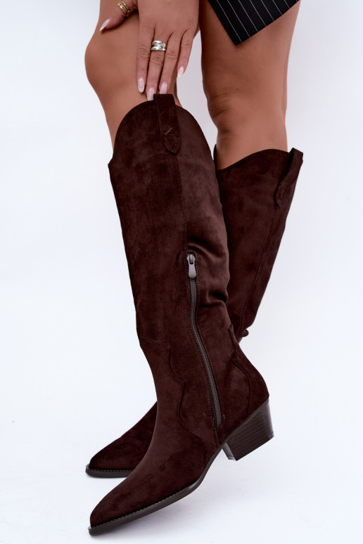 Botas altas de estilo cowboy con tacones en marrón Renissa