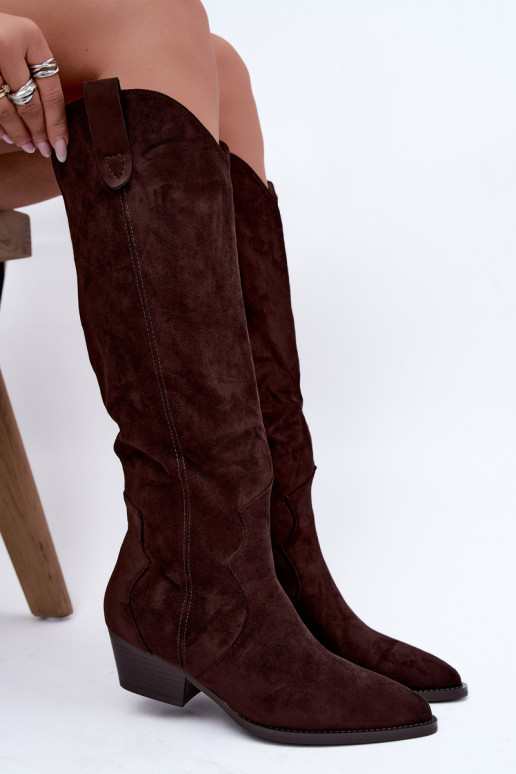 Botas altas de estilo cowboy con tacones en marrón Renissa