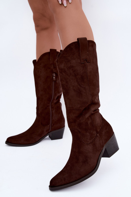 Botas altas de estilo cowboy con tacones en marrón Rialene
