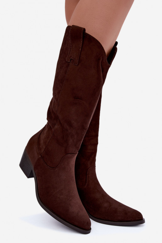 Botas altas de estilo cowboy con tacones en marrón Rialene