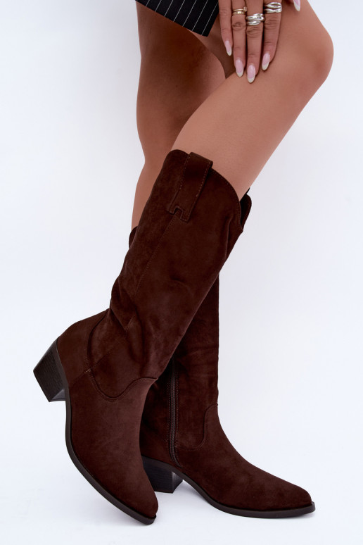 Botas altas de estilo cowboy con tacones en marrón Rialene