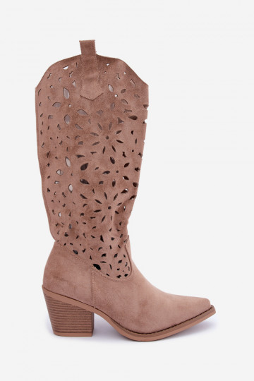 Botas altas de estilo cowboy con tacones en color arena Salirae