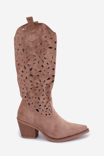 Botas altas de estilo cowboy con tacones en color arena Salirae 2