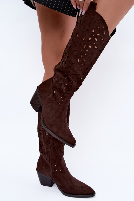 Botas altas de estilo cowboy con tacones en marrón Salirae