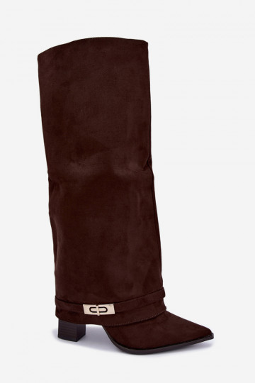 Botas altas cálidas con caña cosida y tacones en marrón Jorella