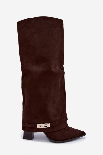 Botas altas cálidas con caña cosida y tacones en marrón Jorella 2