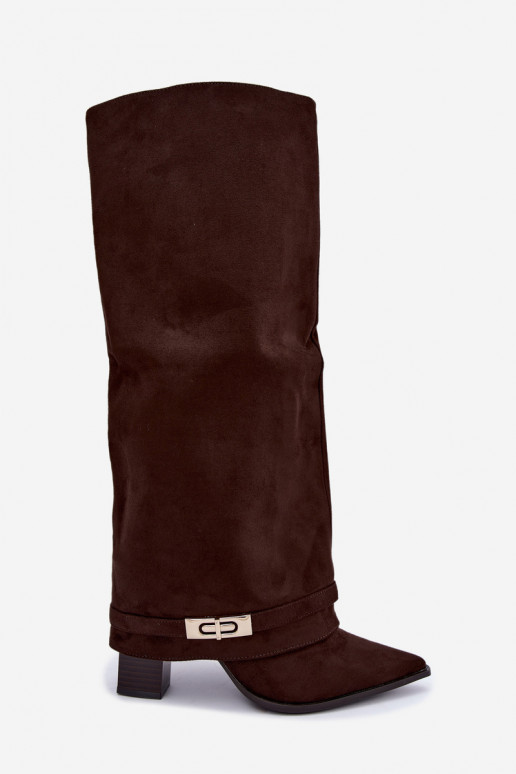 Botas altas cálidas con caña cosida y tacones en marrón Jorella