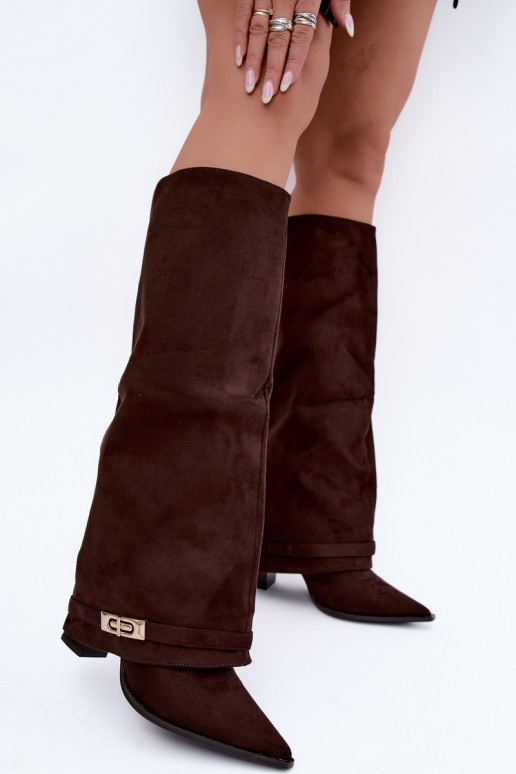 Botas altas cálidas con caña cosida y tacones en marrón Jorella