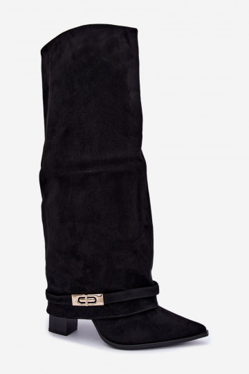 Botas altas cálidas con caña cosida y tacones en negro Jorella