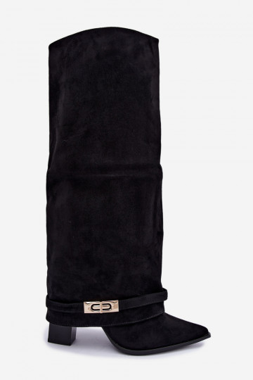 Botas altas cálidas con caña cosida y tacones en negro Jorella 2