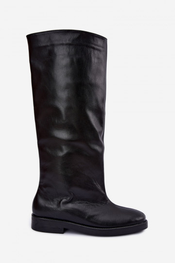 Botas altas de cuero cálidas con tacones anchos en negro Zazoo 542 2