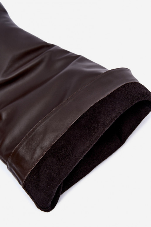 Botas altas de cuero cálidas con tacones anchos en marrón Zazoo 542