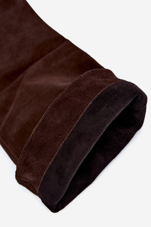 Botas altas de ante sintético cálidas con tacones anchos en marrón Zazoo 542