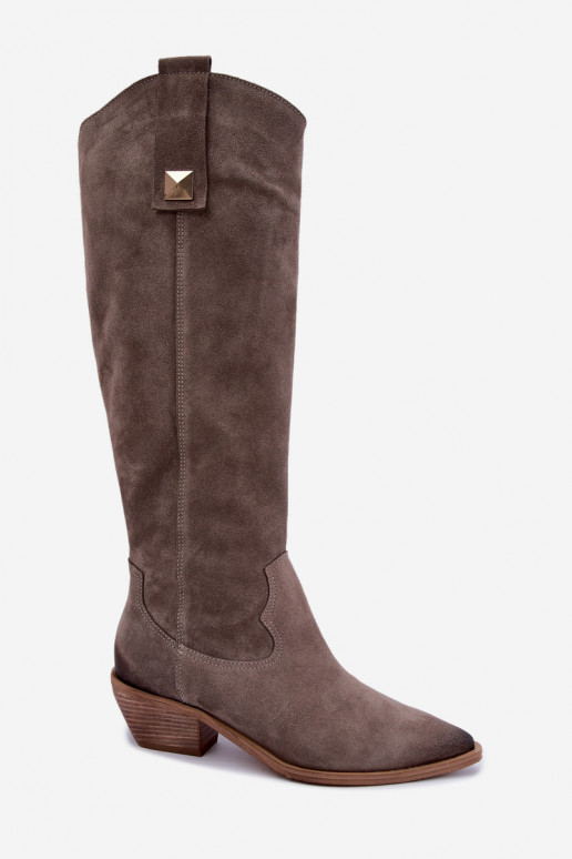 Botas altas cálidas de estilo cowboy en ante sintético color arcilla Zazoo 4224