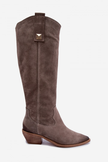 Botas altas cálidas de estilo cowboy en ante sintético color arcilla Zazoo 4224 2