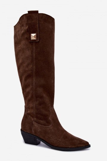 Botas altas cálidas de estilo cowboy en ante sintético marrón Zazoo 4224