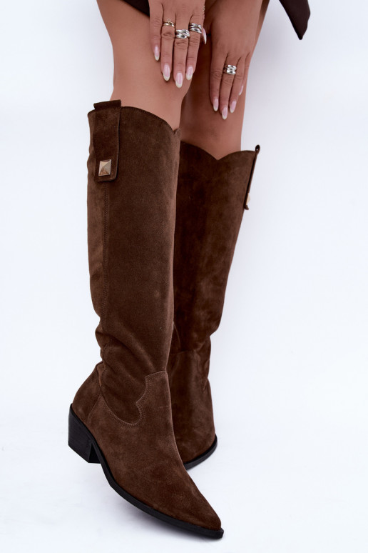 Botas altas cálidas de estilo cowboy en ante sintético marrón Zazoo 4224
