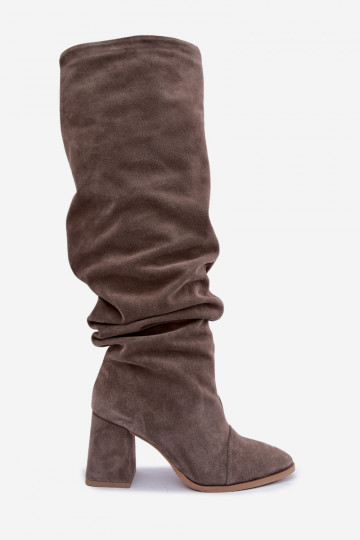 Botas altas cálidas arrugadas con tacones en ante sintético color arcilla Zazoo 4228 2