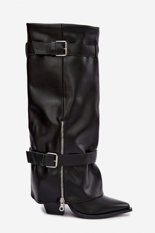 Botas altas con tacones y cordones con cintas y hebillas en color negro Amorette