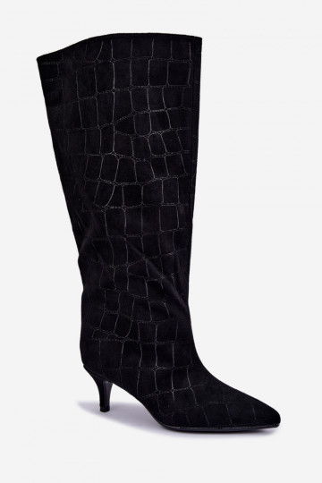 Botas negras de caña alta con detalles grabados y tacones Cazelle 2