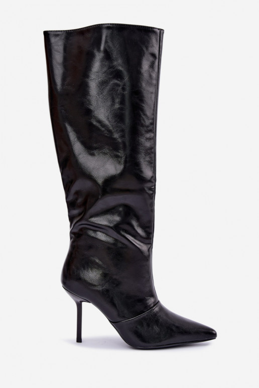Botas cálidas por encima de la rodilla con tacones finos color negro Fenoria