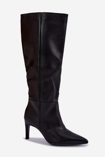 Botas altas calentitas con volantes y tacones en negro Rodeline 2