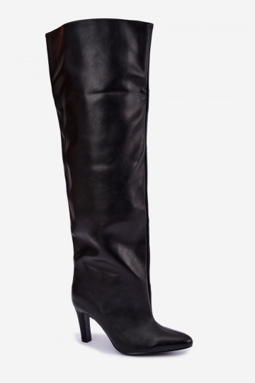 Botas altas sin cierre para mujer con tacones puntiagudos sobre la rodilla en negro Emorine 2