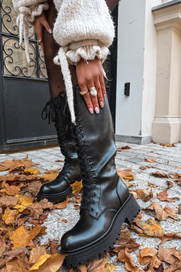Botas altas calentitas de mujer con plataforma y cordones en negro Kasmina 2