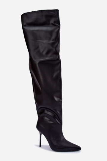 botas altas para mujer con tacones delgados por encima de la rodilla en color negro Aderelle 2