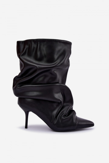 botines arrugados y cálidos con tacones delgados en color negro de cuero sintético Greselle 2