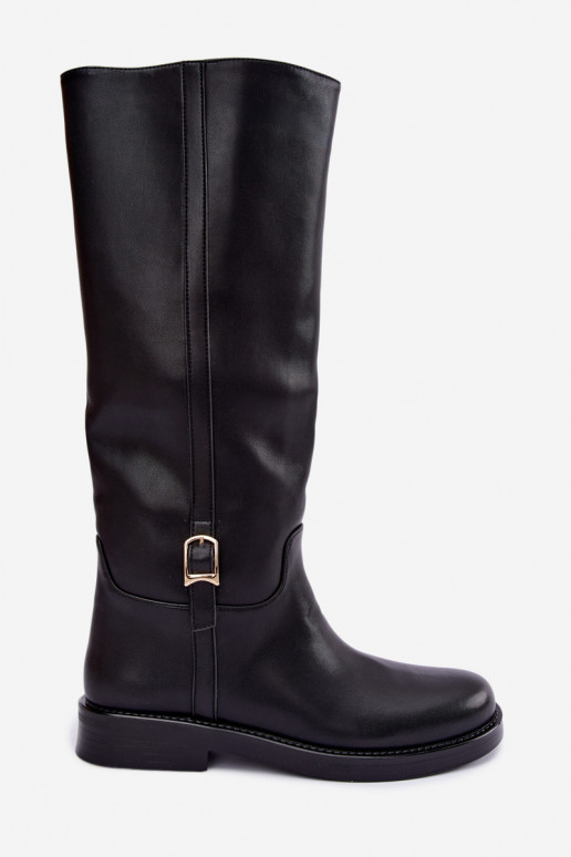 botas altas con hebillas y tacones anchos en color negro Ismerelle