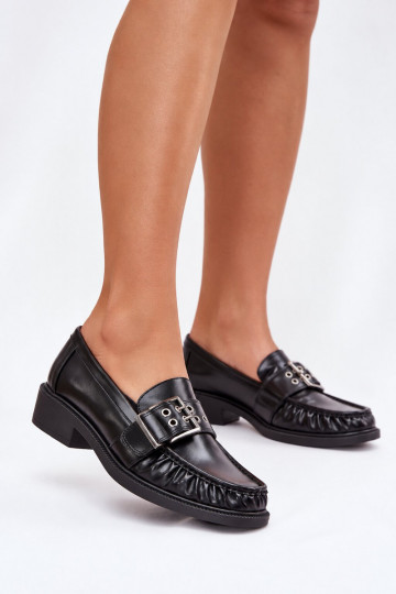 Mocasines para mujer con volantes y hebillas en negro Daliare