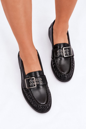 Mocasines para mujer con volantes y hebillas en negro Daliare 2