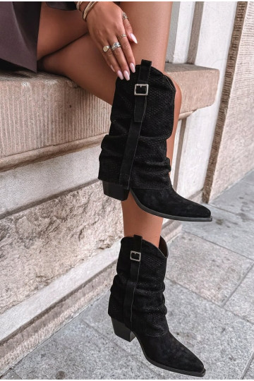 Botas negras altas de estilo vaquero con punta afilada y tacones Calenne 2