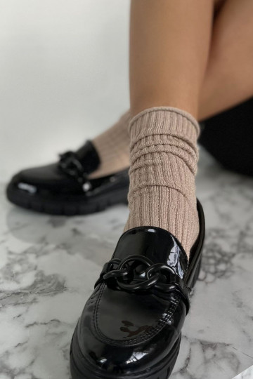 Calcetines de mujer sin presión con lurex en color arena